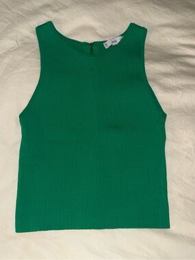 MANGO Green Ribbed Sleeveless Zipper Back Stretch Knit Cropped Tank Top